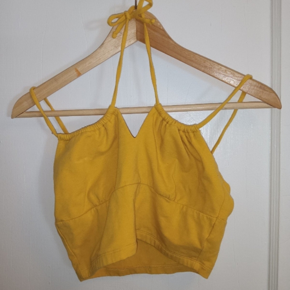 EUC Aeropostale Mustard Yellow Halter Crop Top Jr's. M